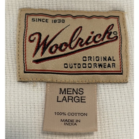 Woolrich Button Up Shirt Short Sleeve White Men's Large Pocket Cotton Textured - Picture 3 of 8